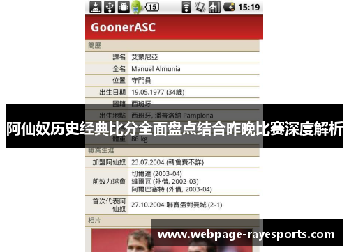 阿仙奴历史经典比分全面盘点结合昨晚比赛深度解析
